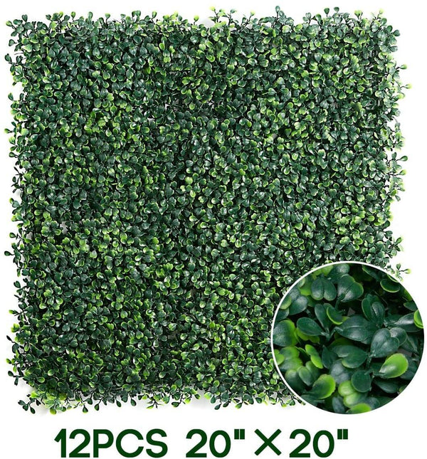 12PCS 20"x20" Artificial Boxwood Panels Topiary Hedge Plant, Privacy Screen Artificial Greenery Home Decor Artificial Plants