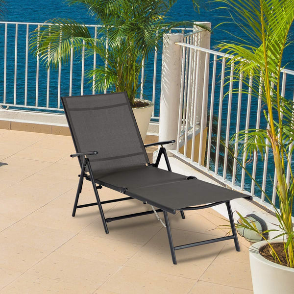 Outdoor Reclining Chaise Lounge Chair with 7 Back & 2 Leg Adjustable Positions (Grey)