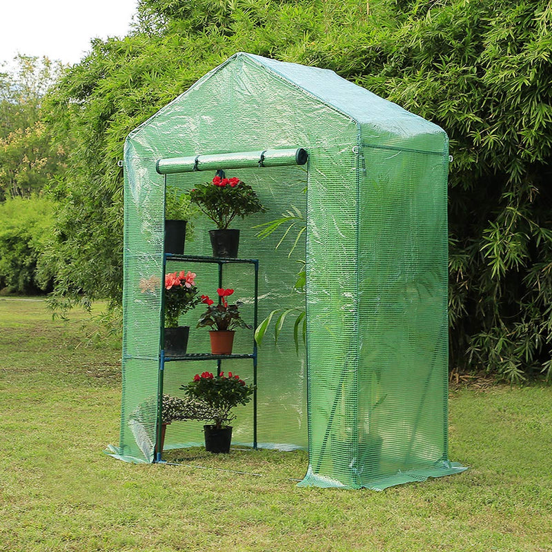 Walk-in Greenhouse,Indoor Outdoor Plant Gardening, 2 Tier 2 Shelves Hot House for Flowers, Plants and Vegetables 56"x 29" x 77" Green