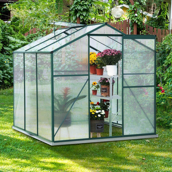 Walk-in Greenhouse 6'(L) x 6'(W) x 6.6'(H), UV Protection Greenhouse Garden Plant Hot House with Adjustable Roof Vent & Rain Gutters