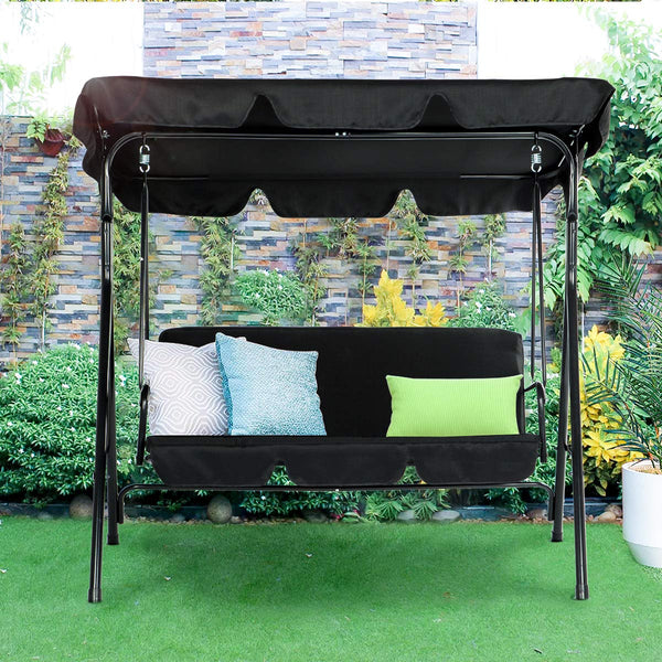 Patio Swing Chair Outdoor Porch Swings with 3 Removable Cushion Seats, Black