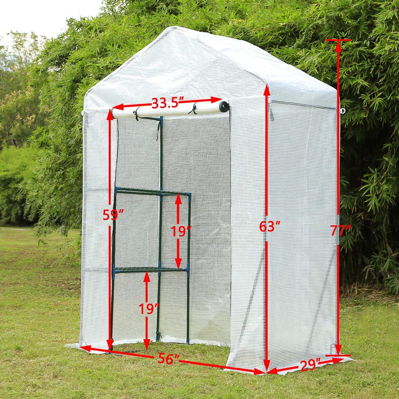 Walk-in Greenhouse, Indoor Outdoor Plant Greenhouse, 2 Tier 2 Shelves Hot House 56"x 29" x 77", White