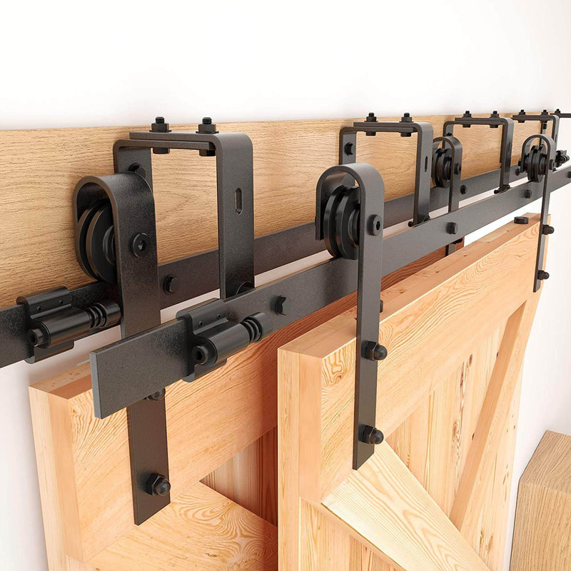 Heavy Duty Bypass Double Door Sliding Barn Door Hardware J Shape Hangers 5-8 FT