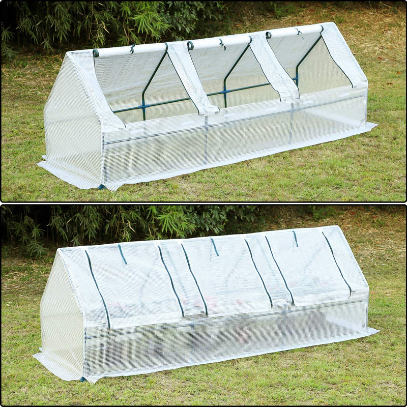 95"× 32"× 32" Portable Mini Greenhouse, Garden Plant Hot House with Zipper Doors for Patio, Home, Backyard, White