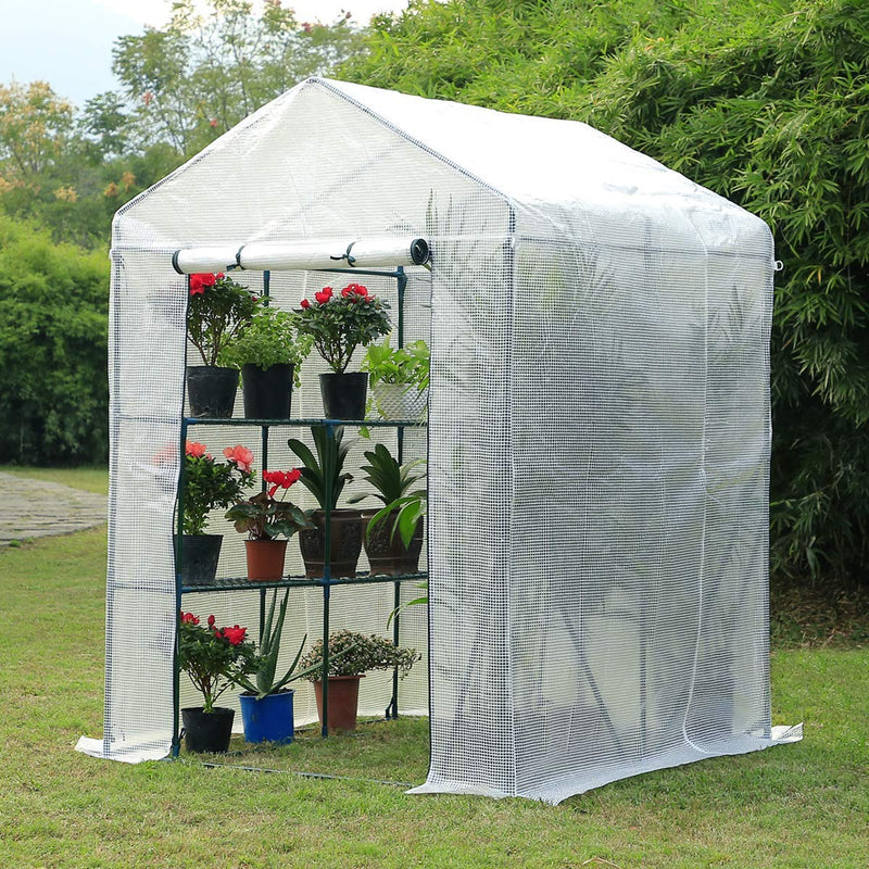 Walk-in Greenhouse, Indoor Outdoor Plant Greenhouse, 2 Tier 2 Shelves Hot House 56"x 29" x 77", White