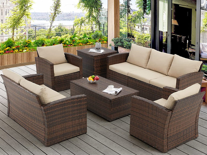 6 Pieces Outdoor Furniture Set with Two Storage Boxes in Beige