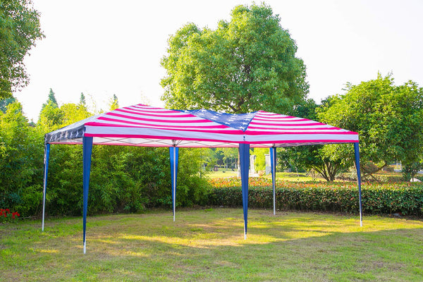 10×20ft Folding Pop Up Canopy Tent American Flag Print Portable Slant Leg Shelter with Carry Bag