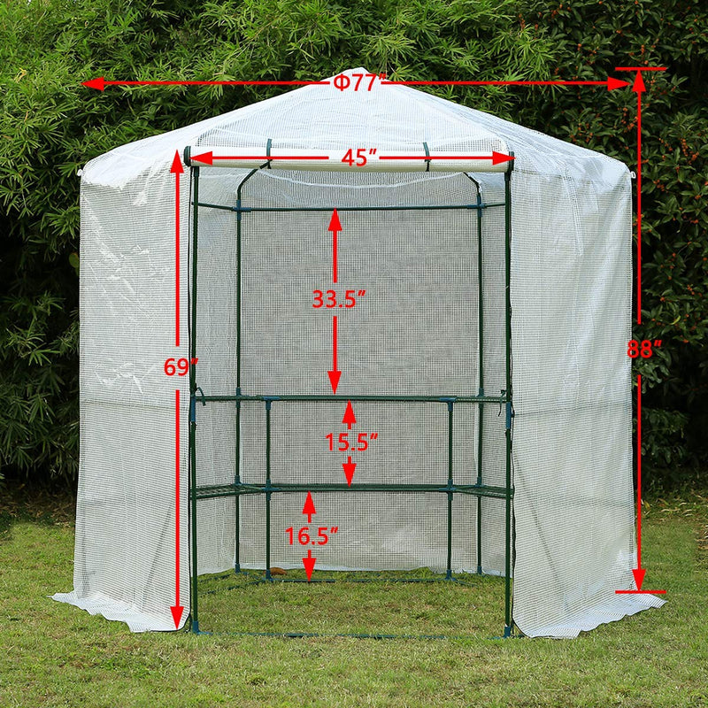 7.5FT Portable Greenhouse 3-Tier Shelf Hexagonal Walk-in Green House Kit,Plant Hot House, White