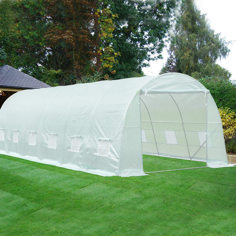 26' x 10' x 7' Large Tunnel Greenhouse, Walking in Hoop Greenhouse, Plant Hot House , White