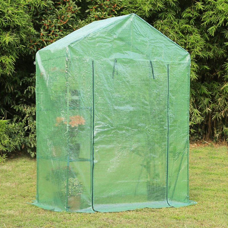 Walk-in Greenhouse,Indoor Outdoor Plant Gardening, 2 Tier 2 Shelves Hot House for Flowers, Plants and Vegetables 56"x 29" x 77" Green