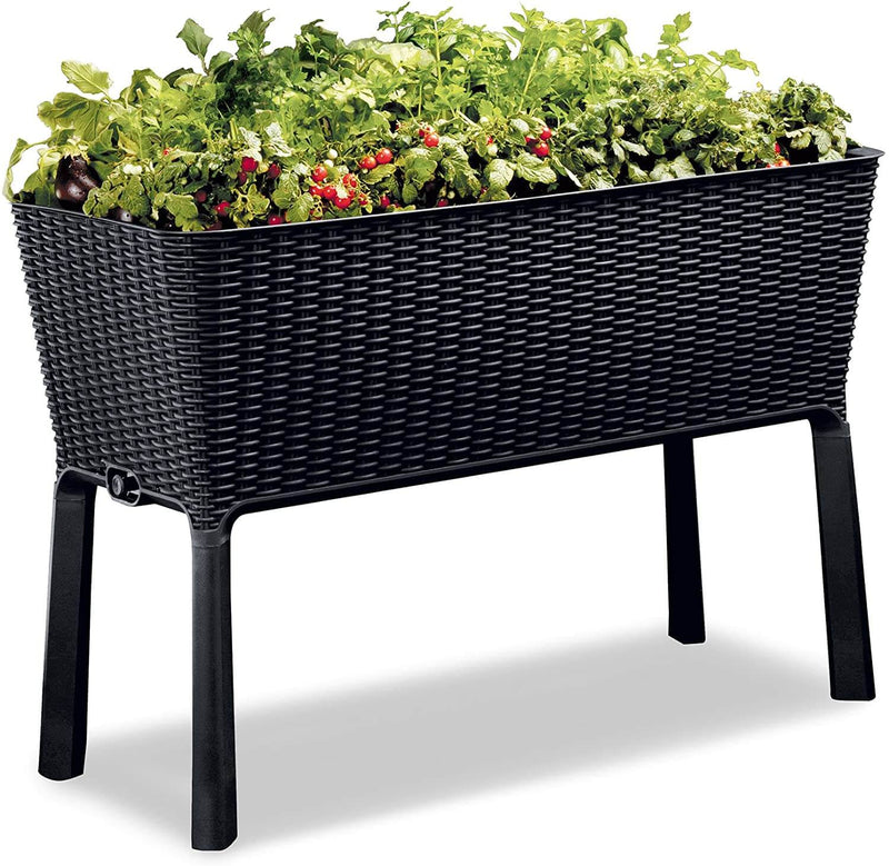 31.7 Gallon Raised Garden Bed with Self Watering Planter Box and Drainage Plug, Graphite
