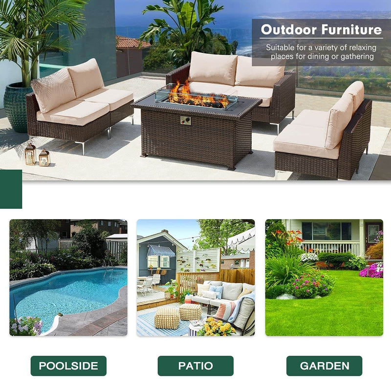 7 Pcs Outdoor Wicker Sectional Sofa All-Weather Furniture Set with Cushion/Tea Table