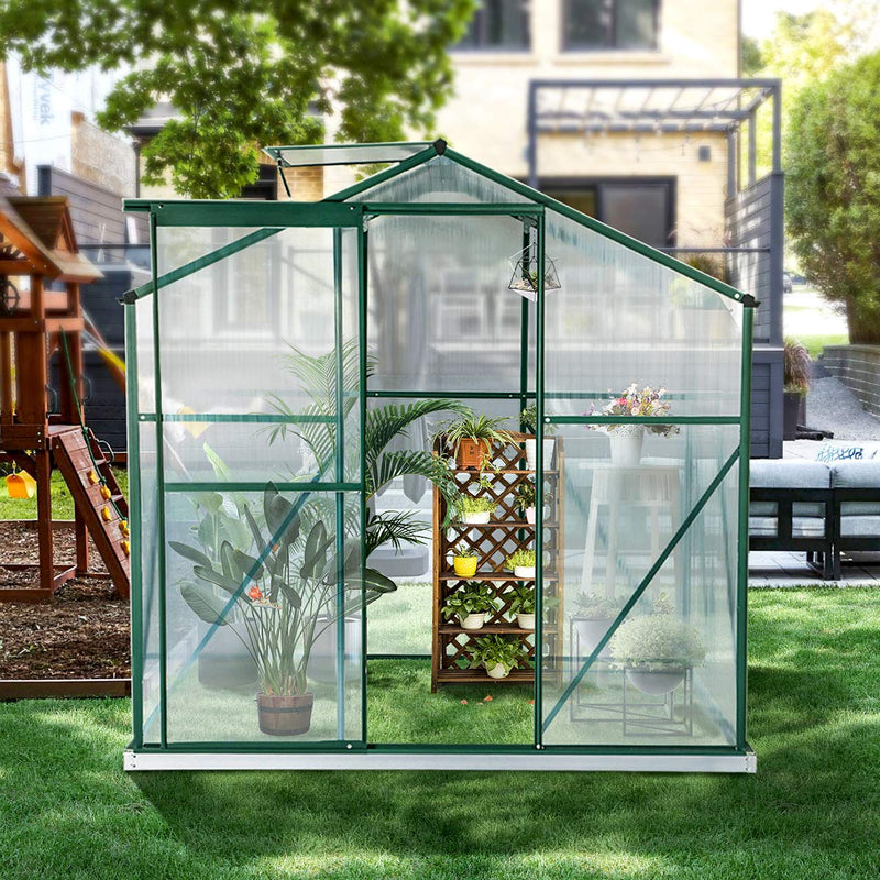 Walk-in Greenhouse 4'(L) x 6'(W) x 6.6'(H), UV Protection Aluminum Greenhouse, Plant Hot House with Adjustable Roof Vent & Rain Gutters
