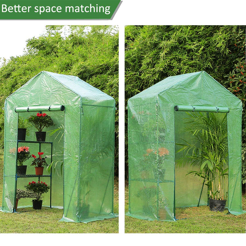 Walk-in Greenhouse,Indoor Outdoor Plant Gardening, 2 Tier 2 Shelves Hot House for Flowers, Plants and Vegetables 56"x 29" x 77" Green