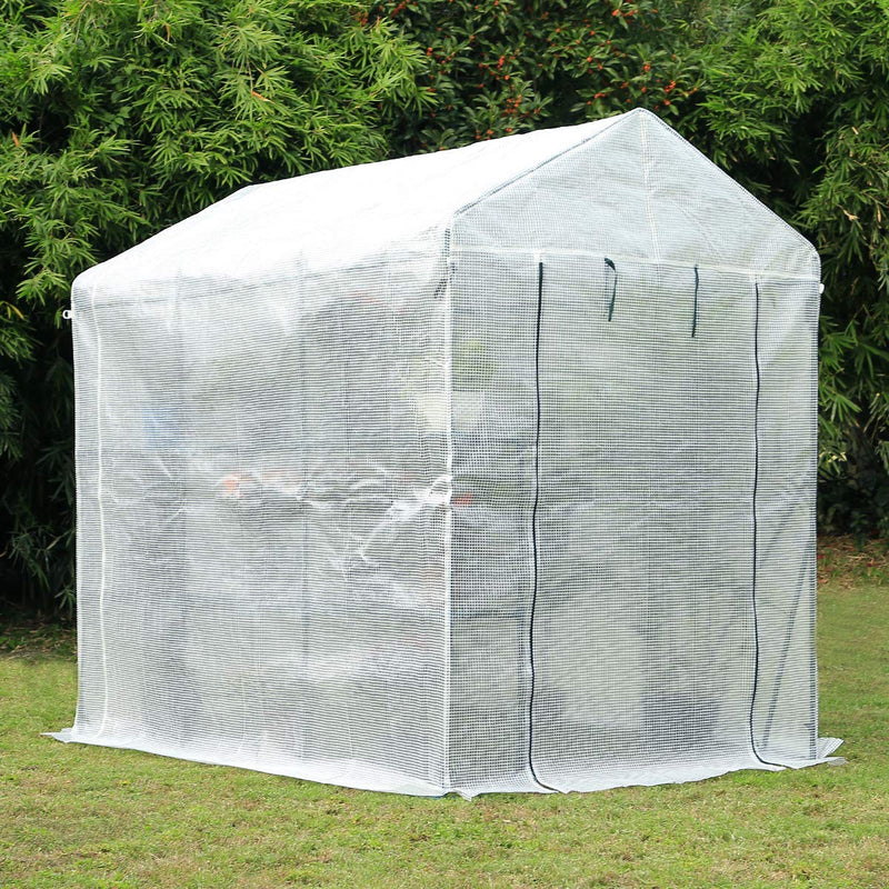 Walk-in Greenhouse, Plant Garden Greenhouse Indoor Outdoor , 2 Tier 6 Shelves Hot House for Flowers, Plants and Vegetables 56"x 84" x 77" White