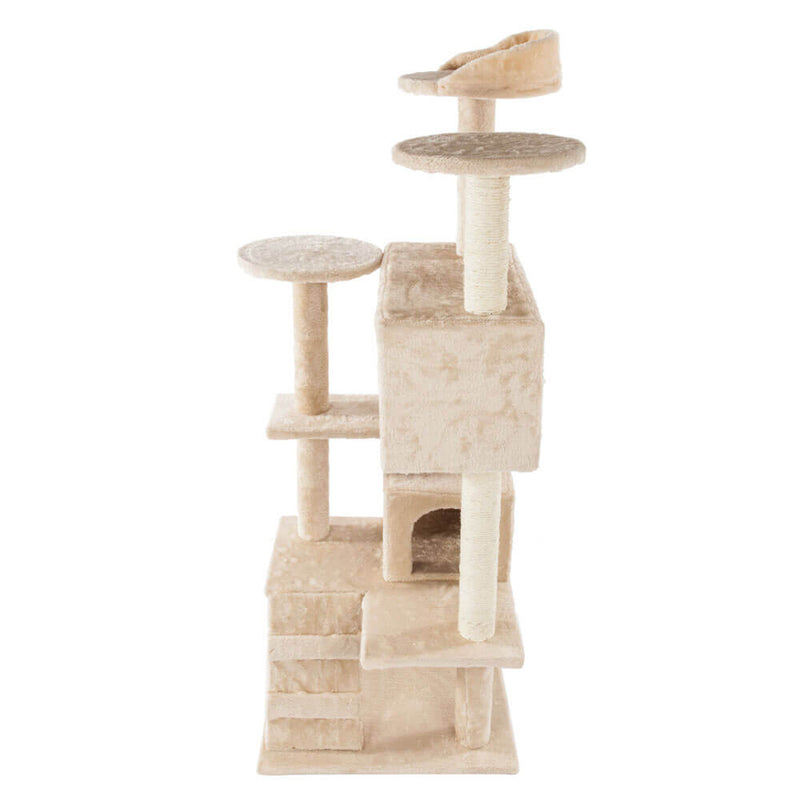 Solid Cute Sisal Rope Plush Cat Climb Tree Cat Tower Beige 52 inches