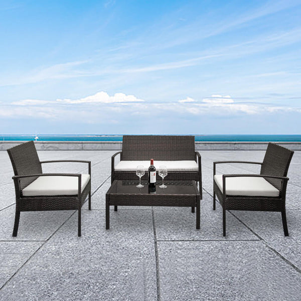 4 Pcs Outdoor Conversation Set Patio Dining Set Rattan Sofa Set, Brown Gradient