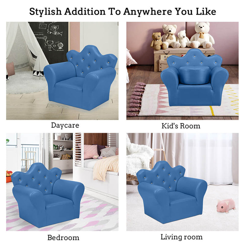 Kids Sofa With Upholstered Armchair with Ottoman Embedded Crystal Blue
