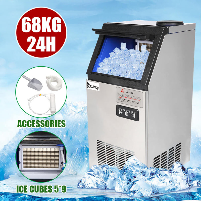68KG/24H Refrigerator Stainless Steel Transparent Cover Commercial Ice Machine