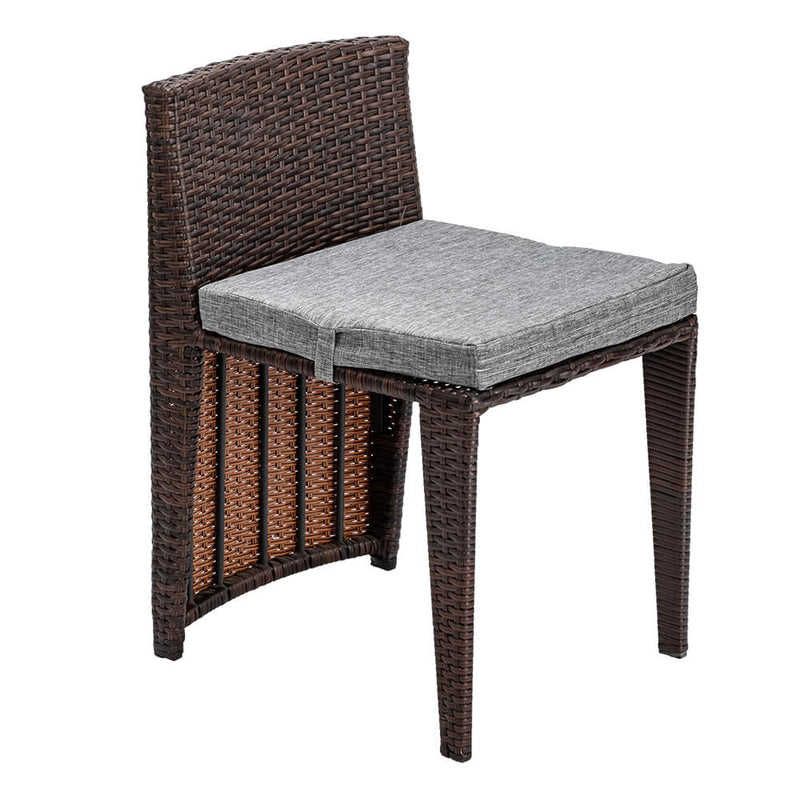 3 Pieces Rattan Wicker Bistro Set with Glass Top Table 2 Chairs Space Saving Design Brown