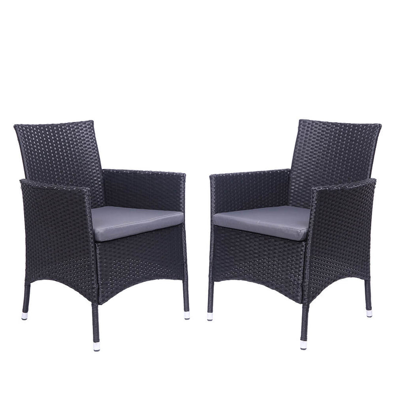 2-Piece Single Backrest Patio Dining Chairs, Rattan Sofa Conversation Set with Cushions, Black