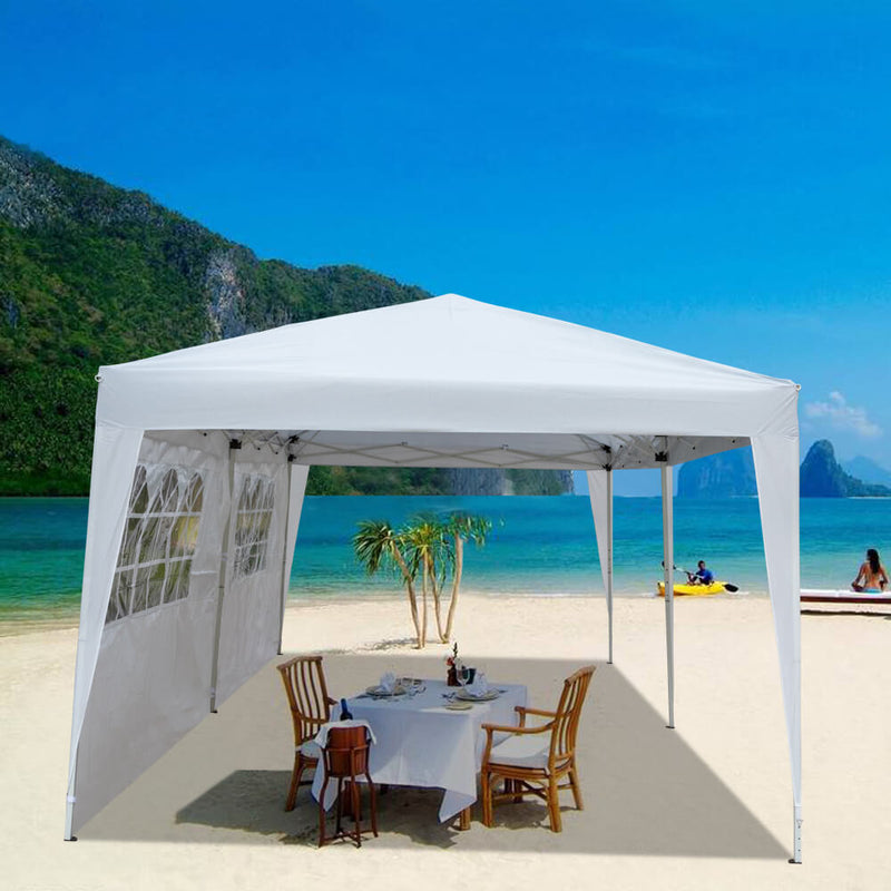 Foldable Canopy Tent with Carry Bag Four Sides 2 Windows White 10 x 20 ft