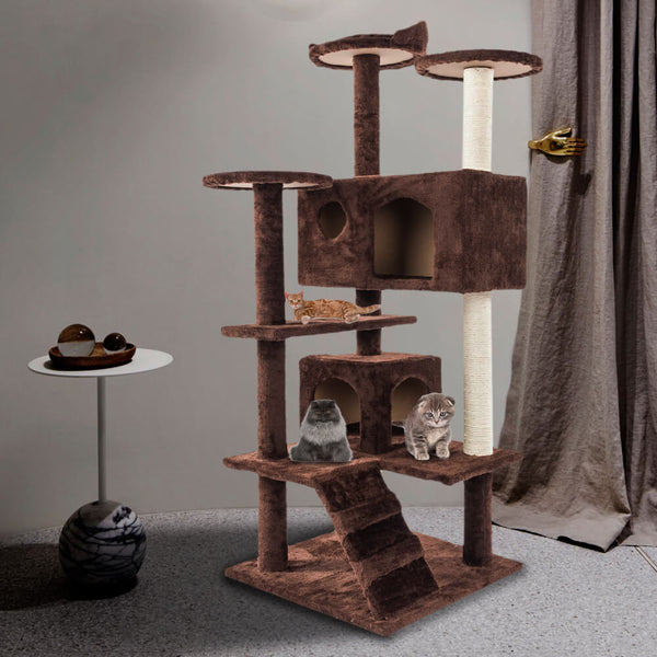 Solid Cute Sisal Rope Plush Cat Climb Tree Cat Tower Brown 52 inches