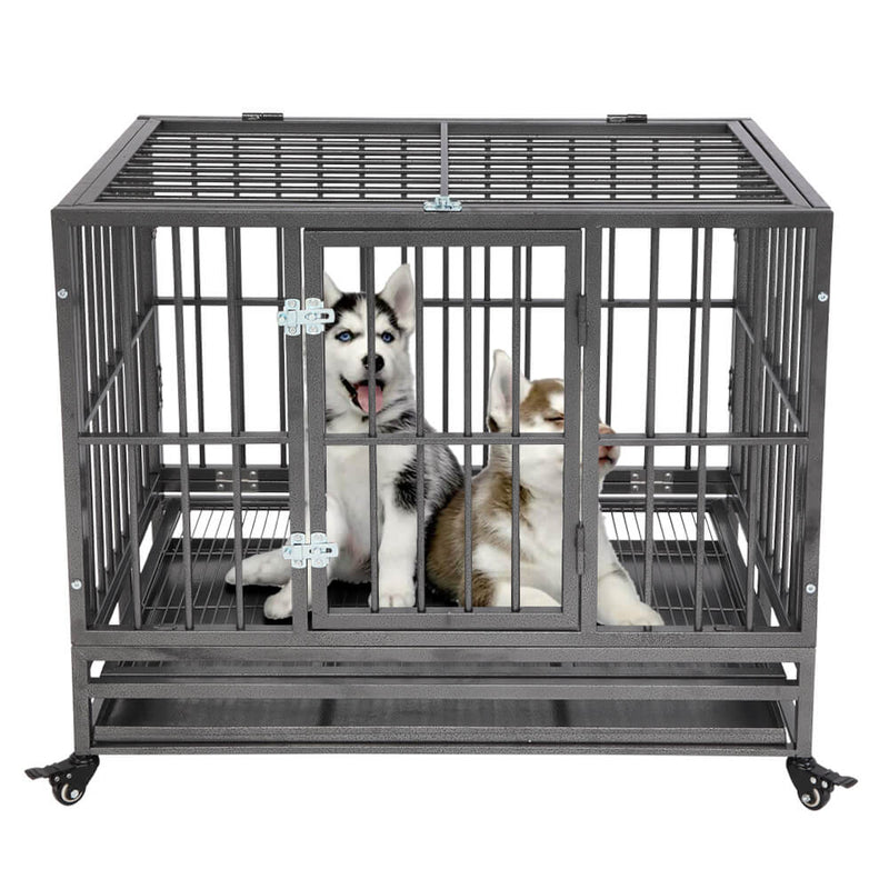 36” Heavy Duty Dog Cage Crates Metal Dog or Pet Crate Kennel with Tray Silver