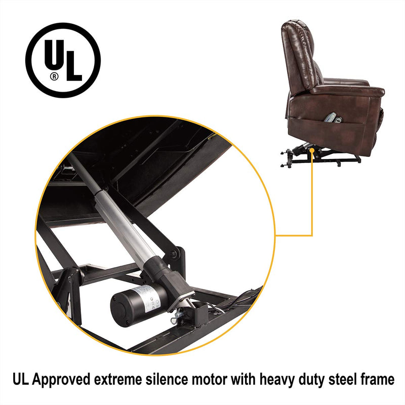 Power Lift Chair Electric Recliner for Elderly with Heat and Massage, 3 Positions, 2 Side Pockets, Faux Leather Recliners, Luxury Brown