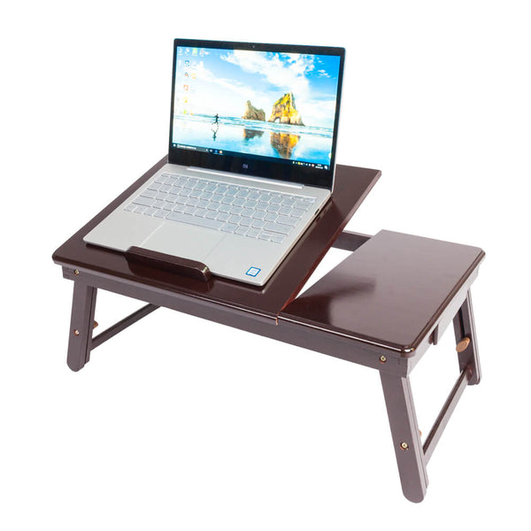 Retro Plain Design Adjustable Bamboo Lap Desk Tray Dark Coffee