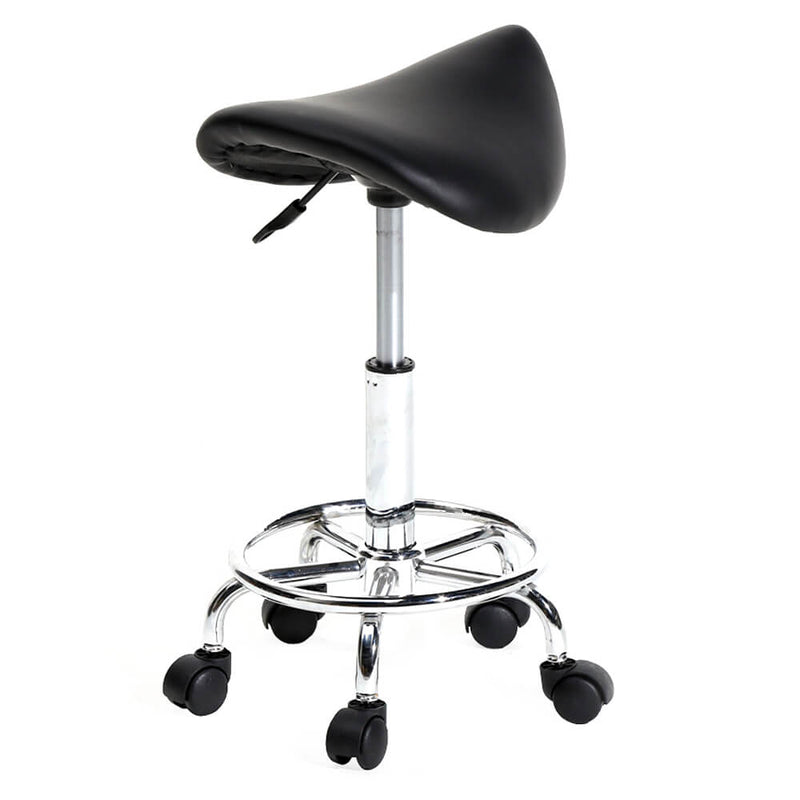 Saddle Stool Rolling Chair for Medical Massage Salon Kitchen Spa Drafting, Adjustable Hydraulic Stool with Foot Rest - Black