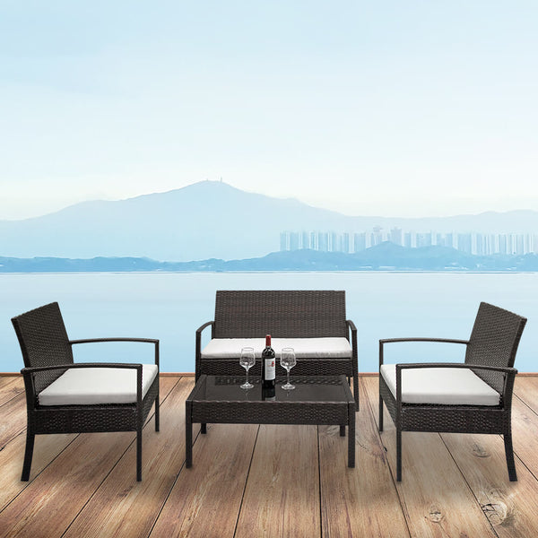 4 Pcs Outdoor Conversation Set Patio Dining Set Rattan Sofa Set, Brown Gradient
