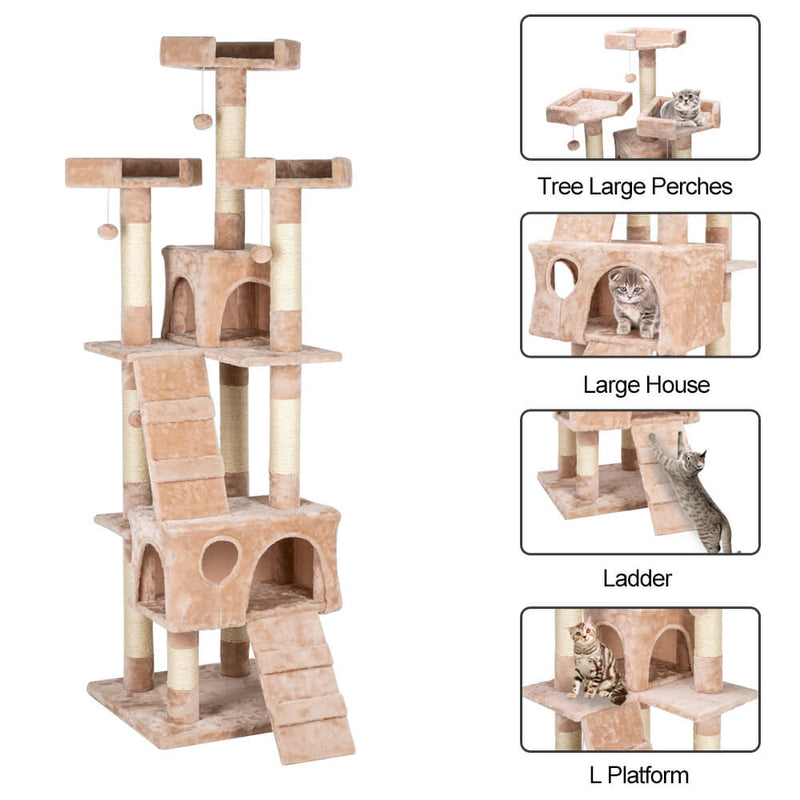 Sisal Hemp Cat Tree Tower Condo Furniture Scratch Post Pet House Play Kitten with Cozy Perches Beige 66 inches