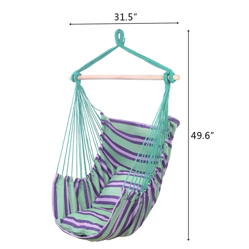 Patio Hammock Swing, Hanging Rope Hammock Chair, Cotton Hanging Air Swing with Cushions, Green