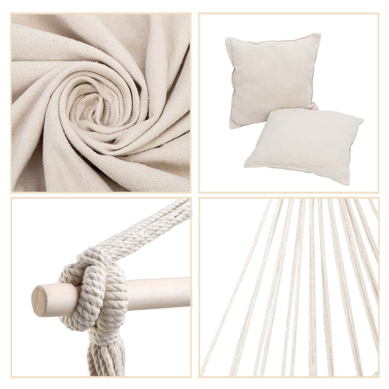 Hammock Swing, Hanging Rope Hammock Chair, Cotton Hanging Air Swing with Cushions for Porch Yard Tree Bedroom, Beige