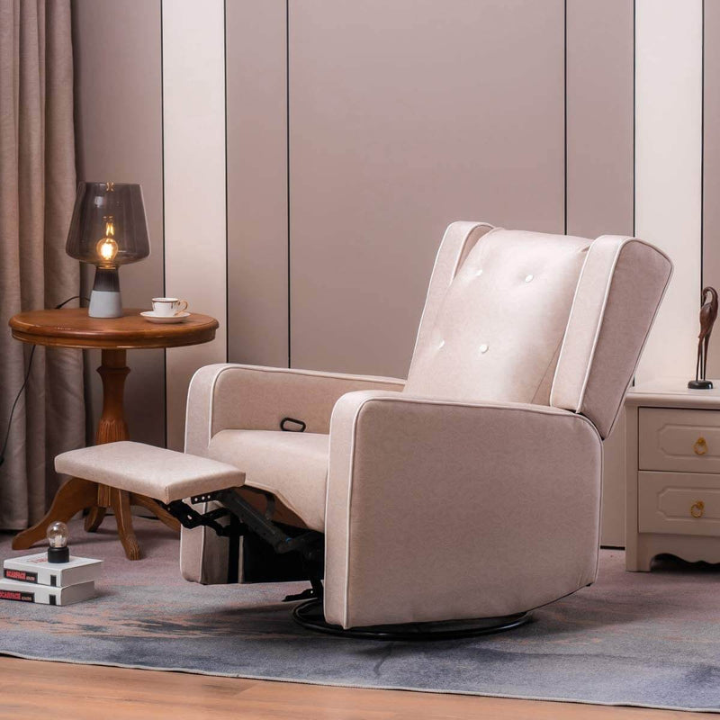 360-Degree Swivel Gliding Recliner,Leathaire Upholstered Recliner Beige