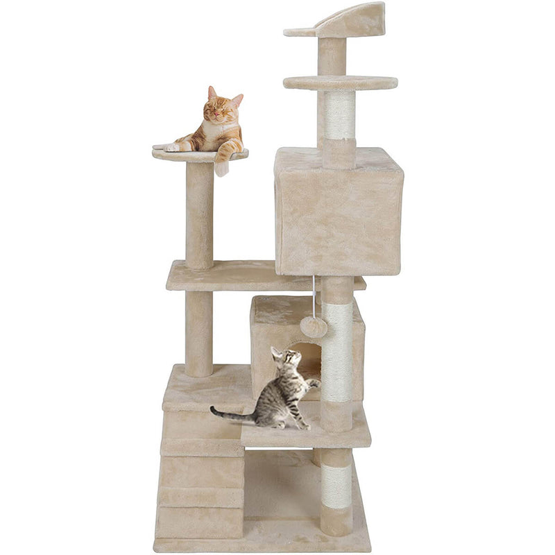 53 Inches Multi-Level Cat Tree Stand House Kittens Activity Tower (Beige)