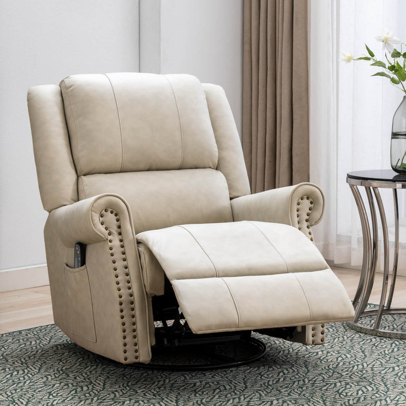 Homrest Massage Recliner Chair Breathe Faux Leather Ergonomic Lounge Heated Chair(Beige)