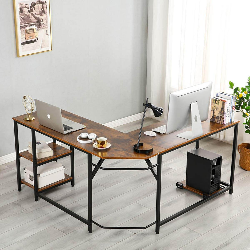 L-Shaped Computer Desk with Storage Shelves,Home Office Workstation Office Retro