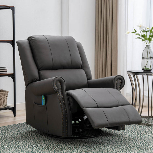 Massage Recliner Chair Breathe Faux Leather Ergonomic Lounge Heated Chair(Dark Grey)