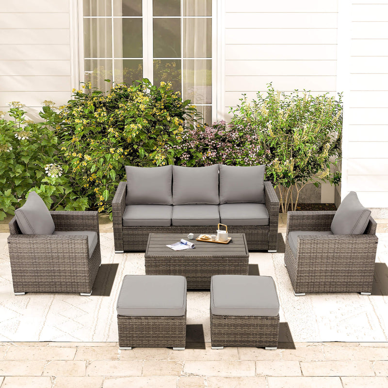 6 Pieces Wicker Patio Furniture Sets with Coffee Table, Outdoor Set Furniture Gray