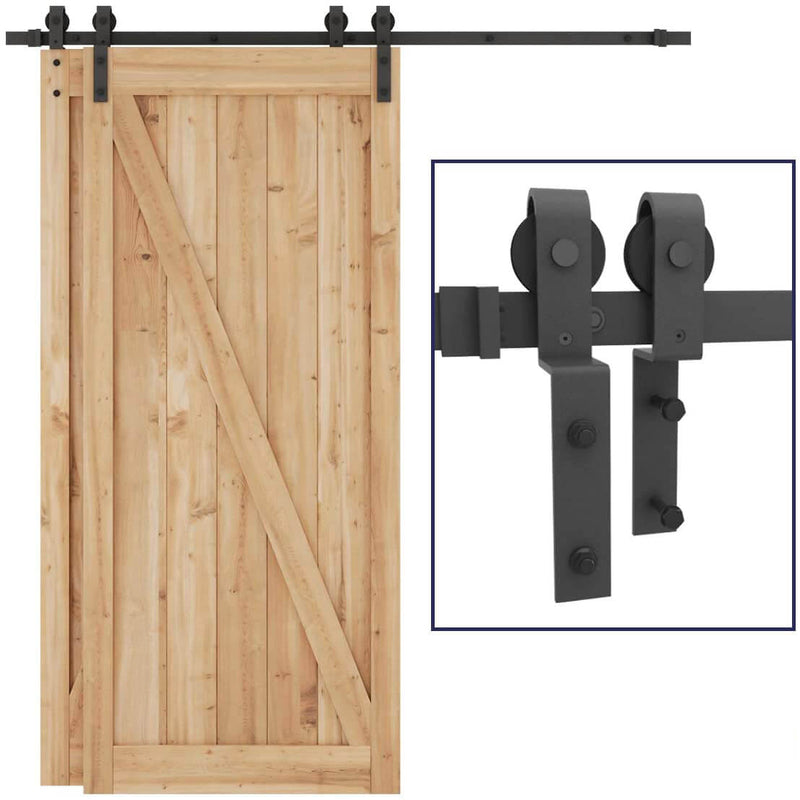 Bypass Sliding Barn Door Hardware One-Piece Flat Track for Double Wooden Doors 5-8 FT