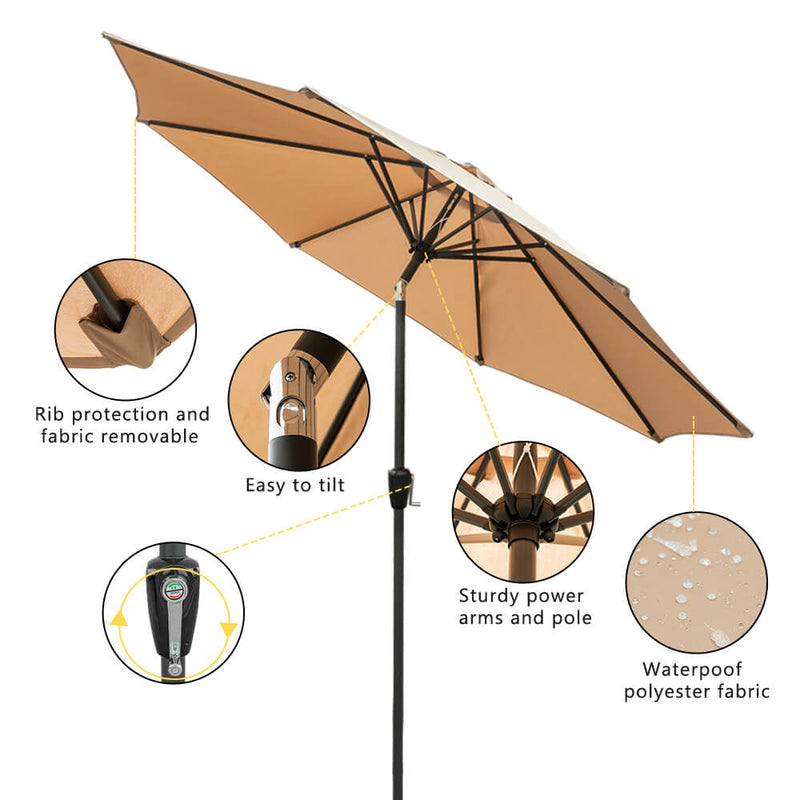 9ft Patio Umbrella Market Umbrellas Large Outdoor Umbrella with Push Button Tilt and Crank, Beige