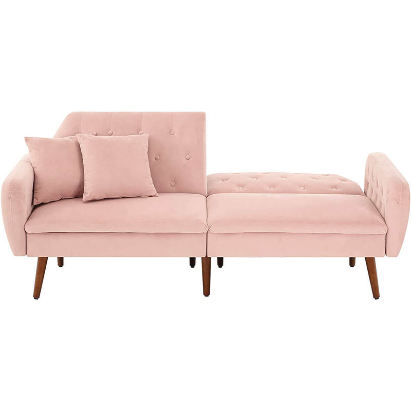 Convertible Velvet Sleeper Sofa Bed with Adjustable Backrest Couch Loveseat Pink