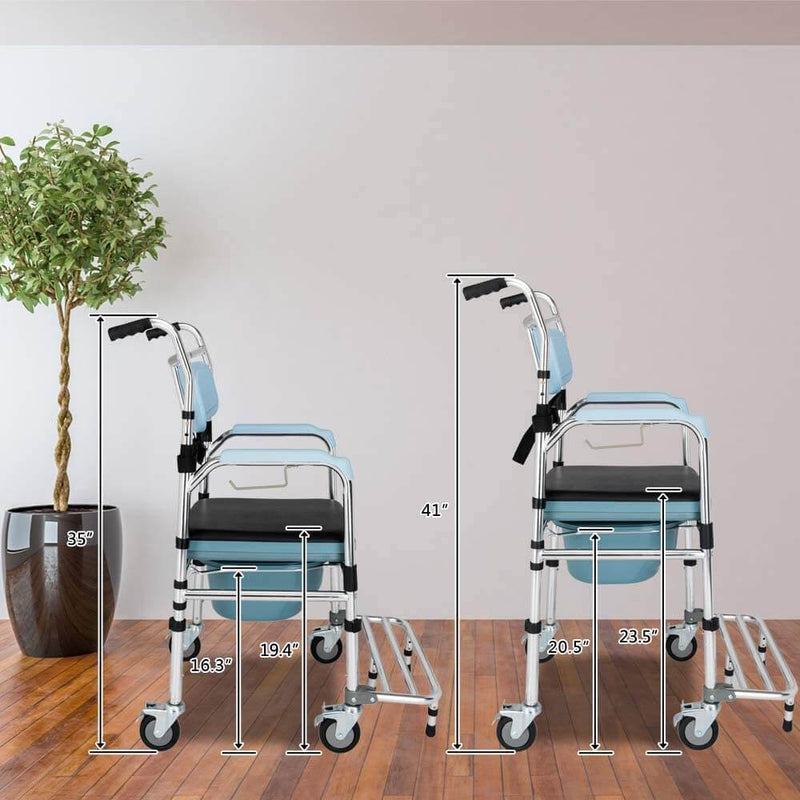 4 in 1 Multifunctional Aluminum Elder People Commode Chair Bath Chair Light Blue