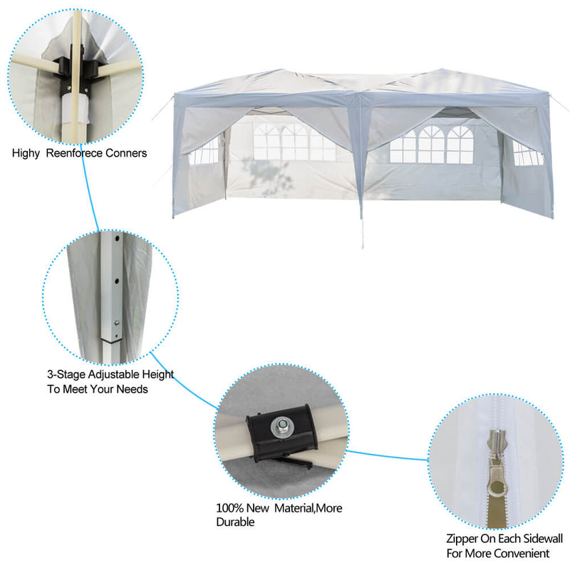 Waterproof Foldable Canopy Tent with Carry Bag 6 Sides 4 Windows White 10 x 20 ft