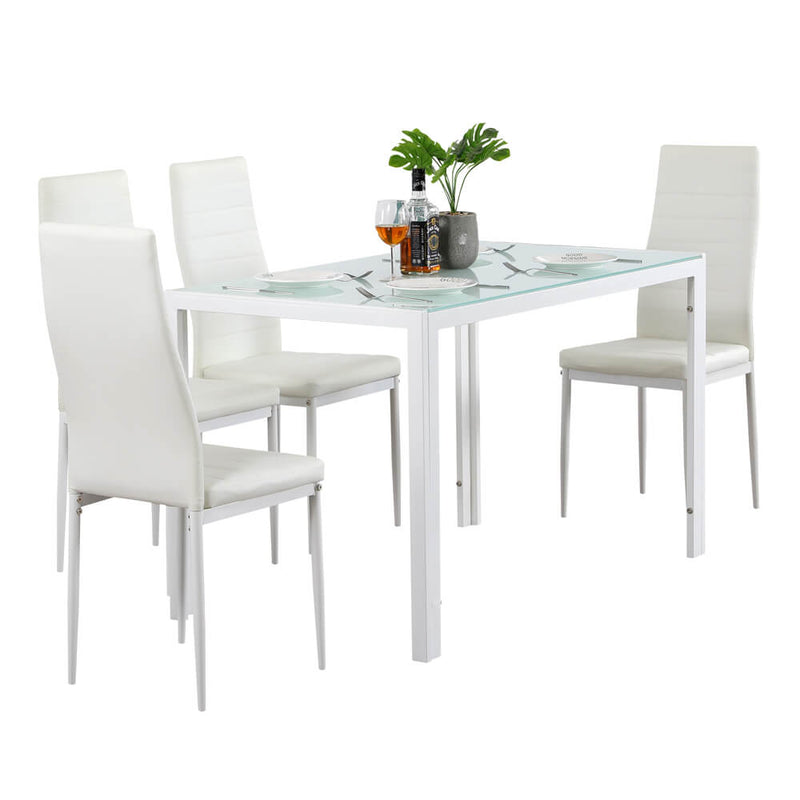 Simple Assembled Tempered Glass & Iron Dinner Table White