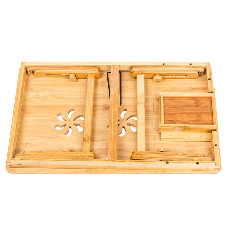 Double Flowers Engraving Adjustable Bamboo Computer Desk, 21 inches