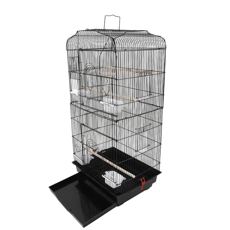 Bird Parrot Cage Cage with Wood Perches & Food Cups Black 37"