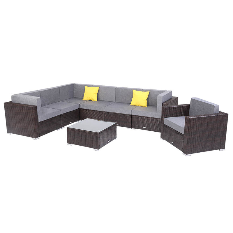 8 Pieces Patio PE Wicker Outdoor Patio Rattan Sectional Sofa Set